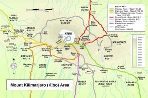 Trekking route map for Kilimanjaro