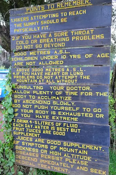 Signboard on Kilimanjaro on fitness preparation